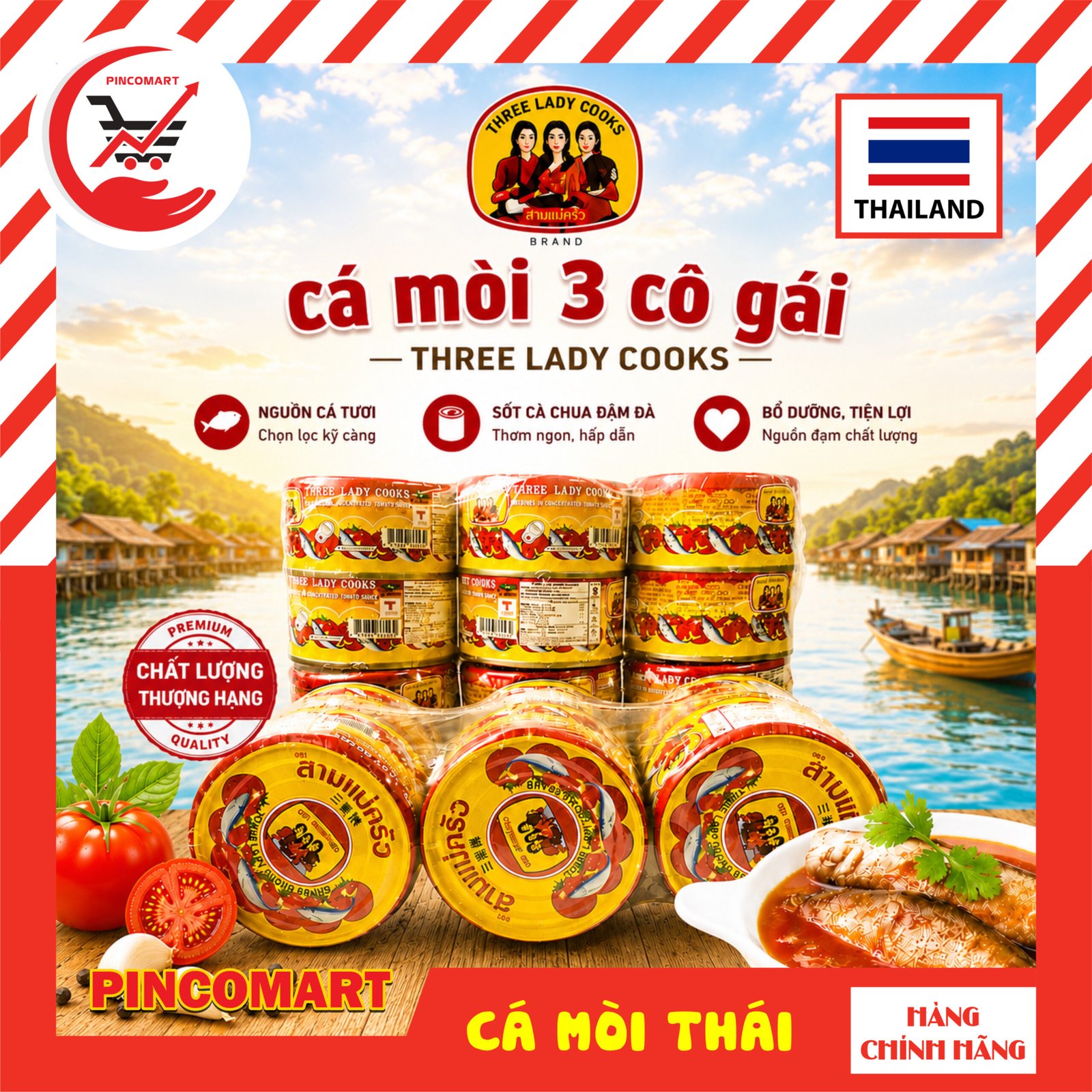 Cá Mòi Sốt Cà Thái Lan hiệu 3 Cô Gái lốc 6 hộp 190g - Hàng nhập khẩu Thái chính hãng | HH102