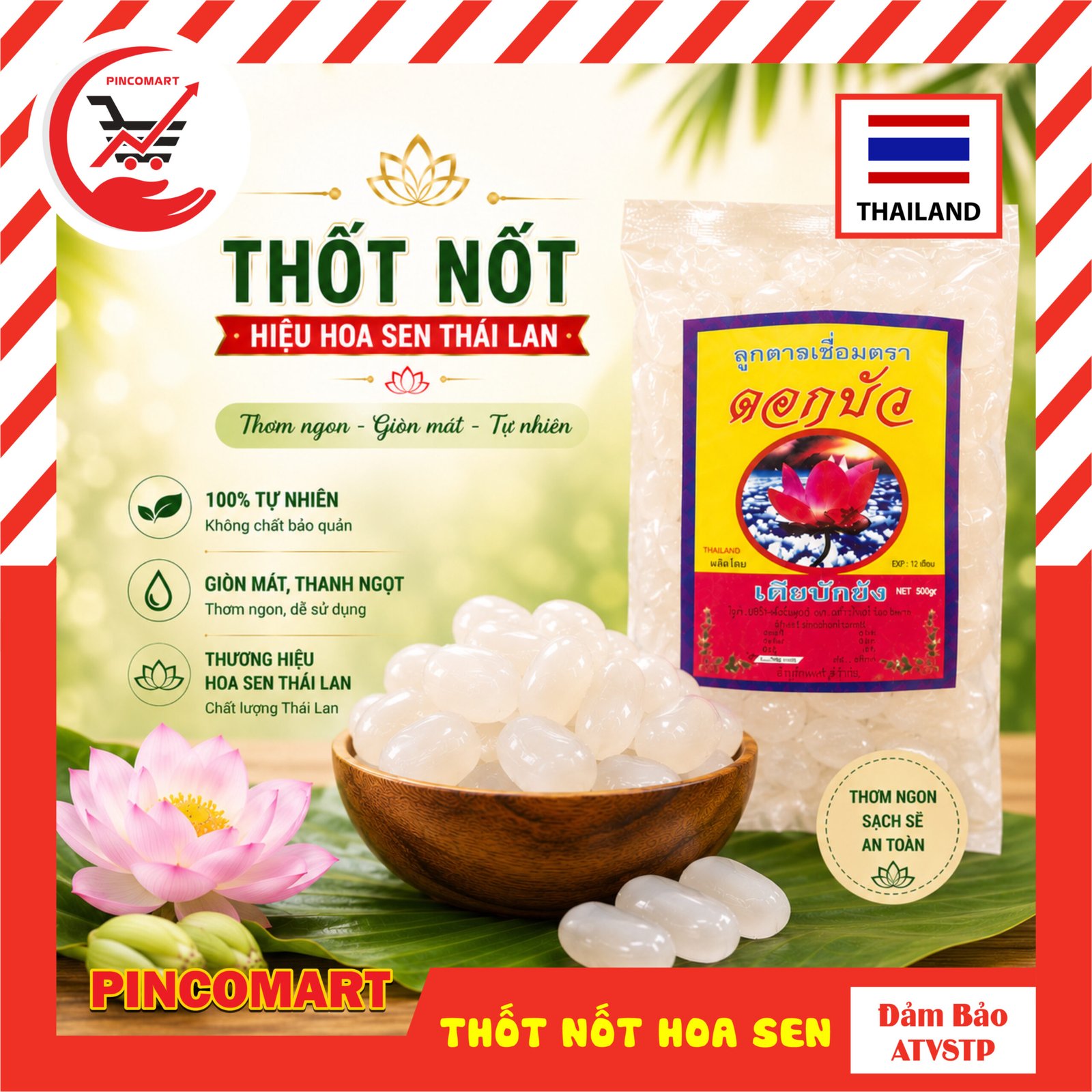 (1kg) Thốt Nốt Thái Lan hiệu Hoa Sen ngon dẻo dạng bịch - Hàng nhập khẩu Thái | HH110