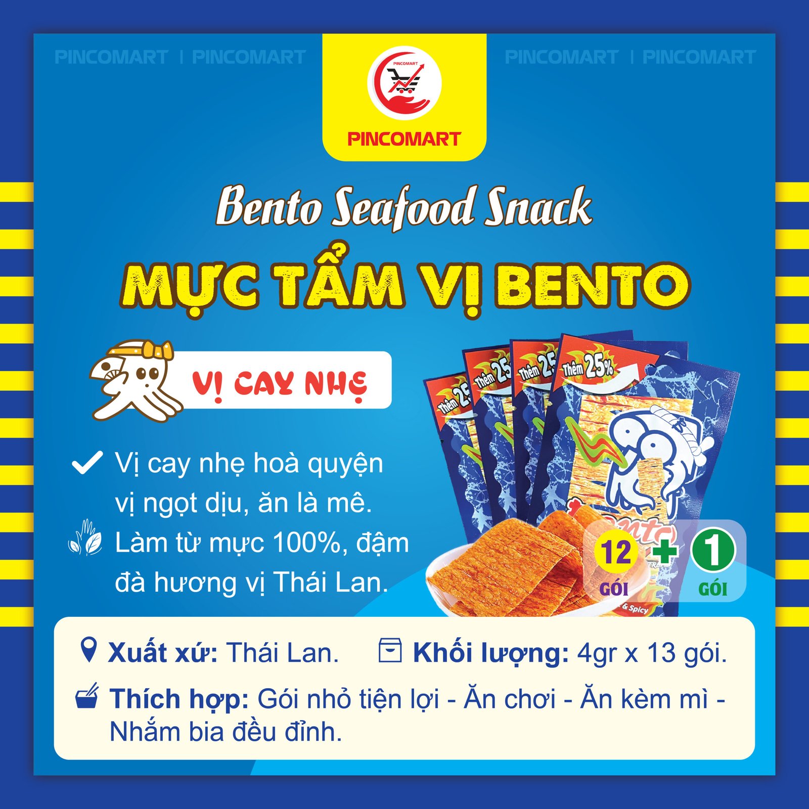 (Combo 12 gói tặng 1 gói) Mực Tẩm Vị Bento Seafood Snack Thái Lan cay ngon hấp dẫn - Hàng nhập khẩu Thái | HH116 - Image 3