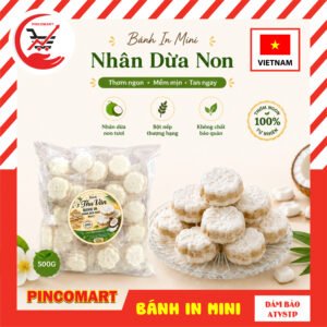 Bánh In Mini Nhân Dừa Non bịch 500g thơm béo tự nhiên, mềm dẻo, hương vị truyền thống, đồ ăn vặt ngon