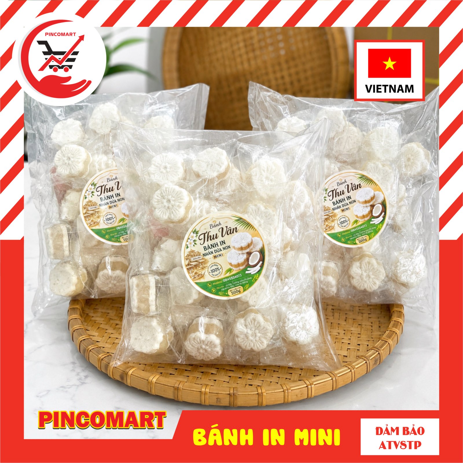 Bánh In Mini Nhân Dừa Non bịch 500g thơm béo tự nhiên, mềm dẻo, hương vị truyền thống, đồ ăn vặt ngon - Image 2